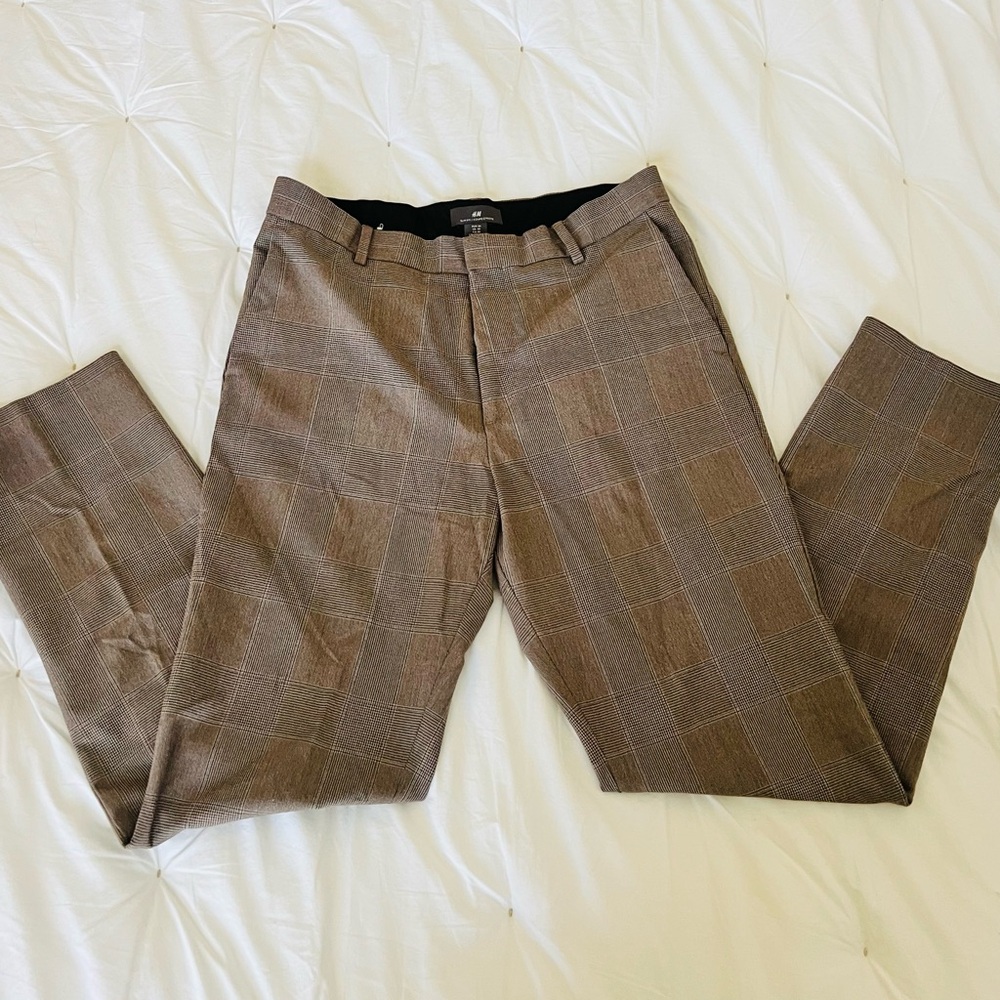 H&M Brown Plaid Dress Pants
